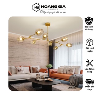 Đèn chùm phòng khách, bàn ăn - đèn chùm 8 bóng chao khói, bóng hiện đại