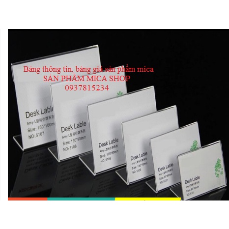 Kệ mica chữ L, để bảng giá, thông tin sản phẩm nhiều kích thước.