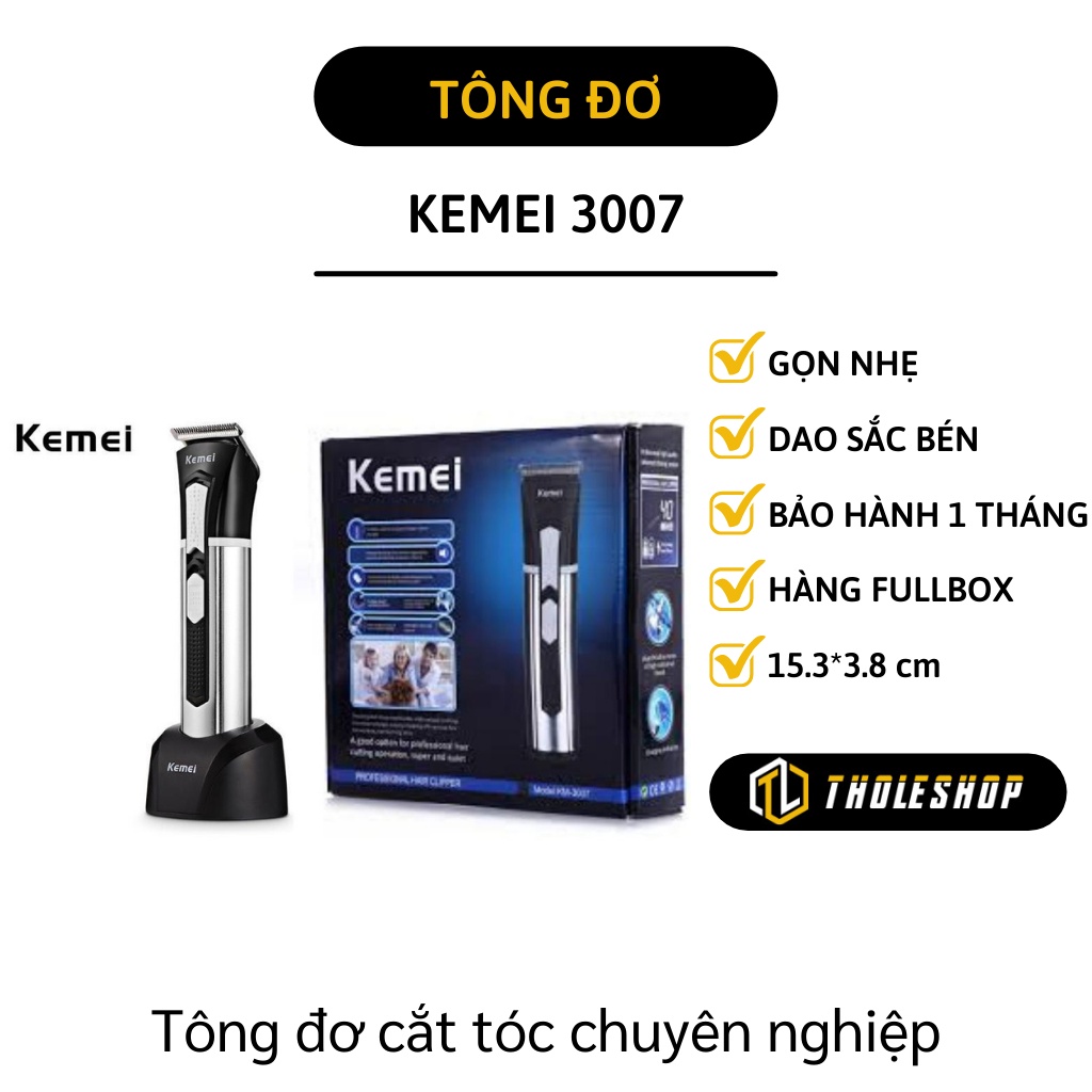 Bộ Tông đơ cắt tóc - Máy cắt tóc tại nhà Kemei 3007 2 lưỡi đồng + 2 pin sạc + 5 lược lùa 2493