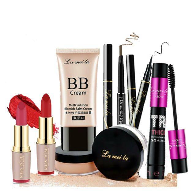 Bộ trang điểm Bộ Mỹ Phẩm trang điểm 7 món Son+ kem nền+ phấn phủ+ chì mày+ mascara+ kẻ mắt+ tạo khốii