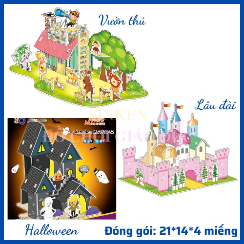 Đồ chơi ghép hình mô hình 3D Lâu đài, Halloween, Vườn thú giúp con phát triển trí tuệ