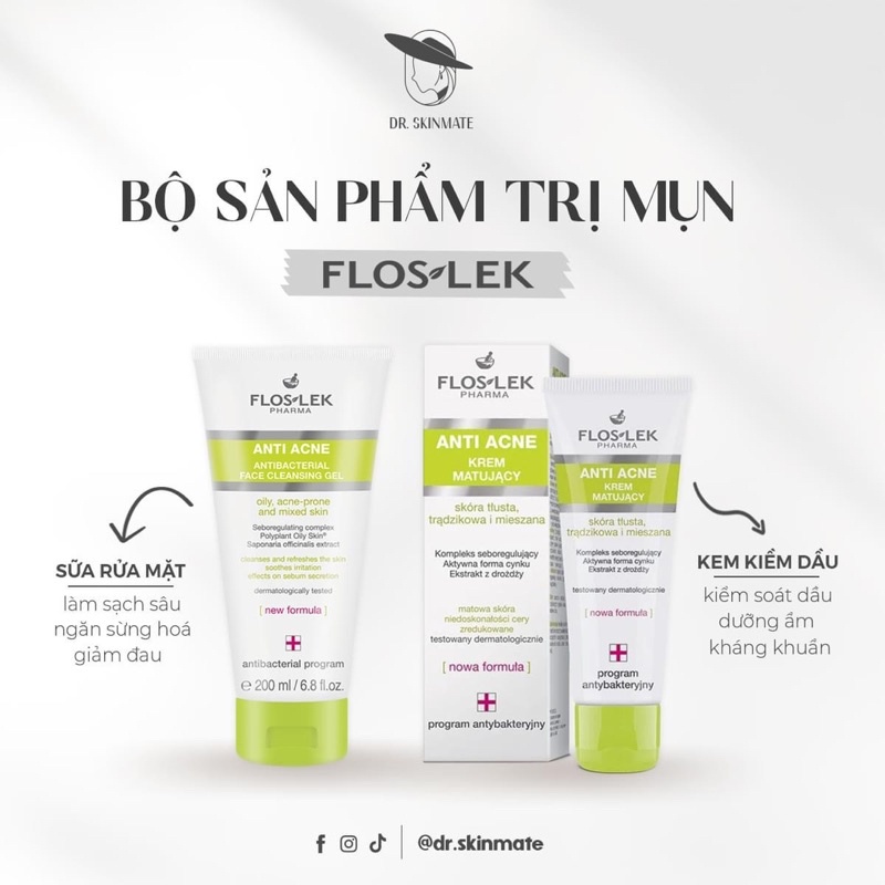 Bộ sản phẩm Floslek Anti Acne cho da mụn  Kiểm soát , cân bằng bề mặt da  ,Có tách lẻ   - NguyenHuong Store