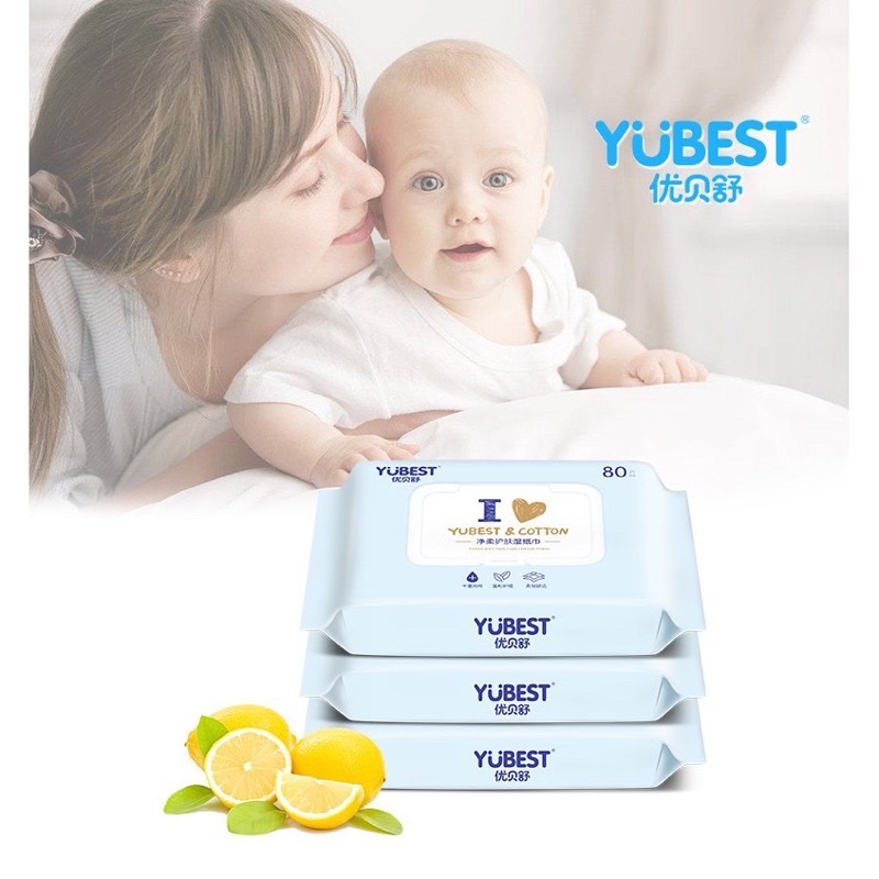 Khăn ướt Yubest nội địa Trung có nắp 80 tờ [ babyboo]