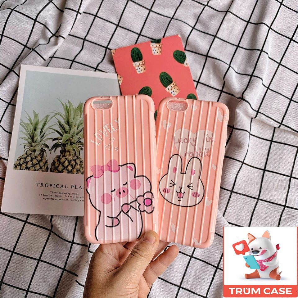 Ốp Lưng vali viền sọc Thỏ hồng Lơn heo hông cực xinh full dòng ip 6,6s/6 plus/7,8/7,8 plus/ X,XS/XSMAX/11/11 pro max