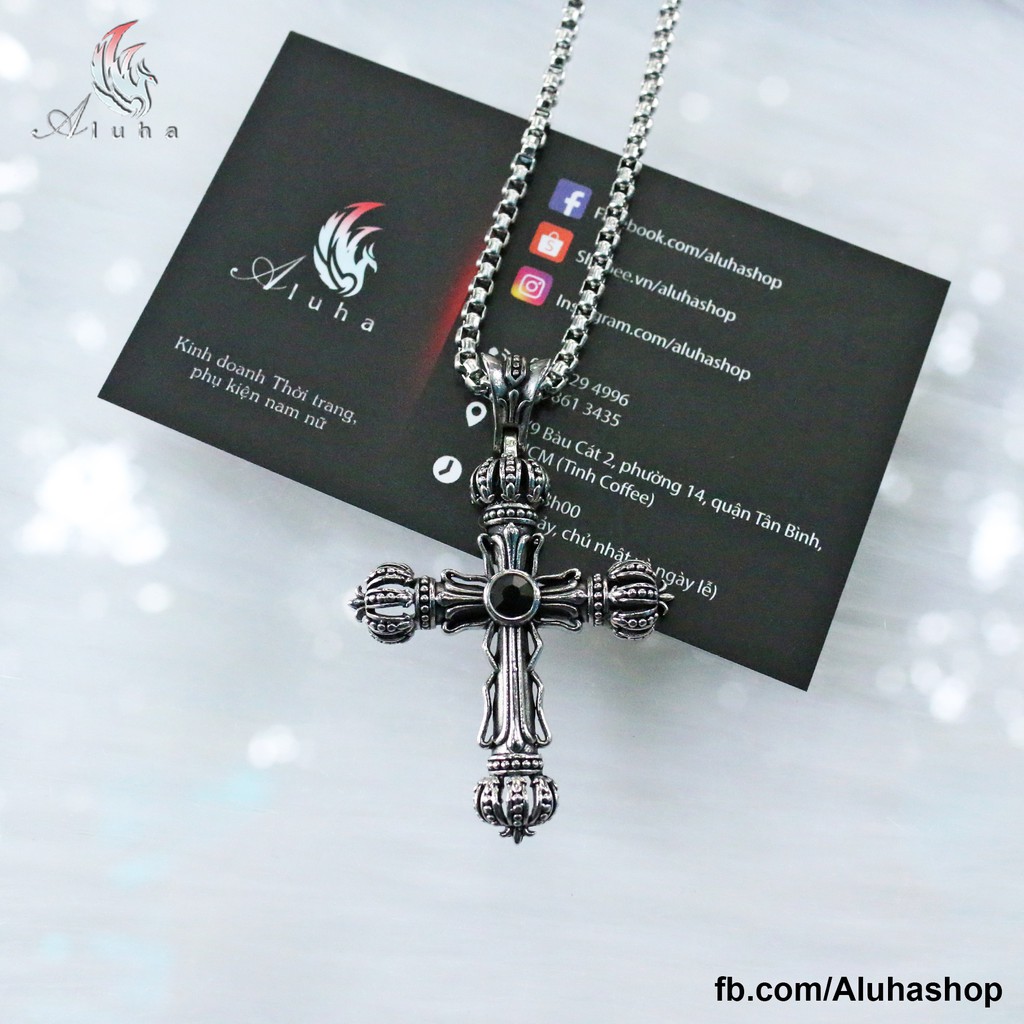 Dây chuyền Titan King đính hạt phong cách Gothic họa tiết hoa Iris Chrome Heart - NL101 - Aluha