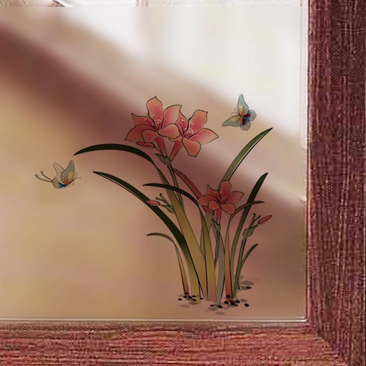 Decal trang trí Kính Cao Cấp - Hoa Ly Đỏ ( 60x58 )