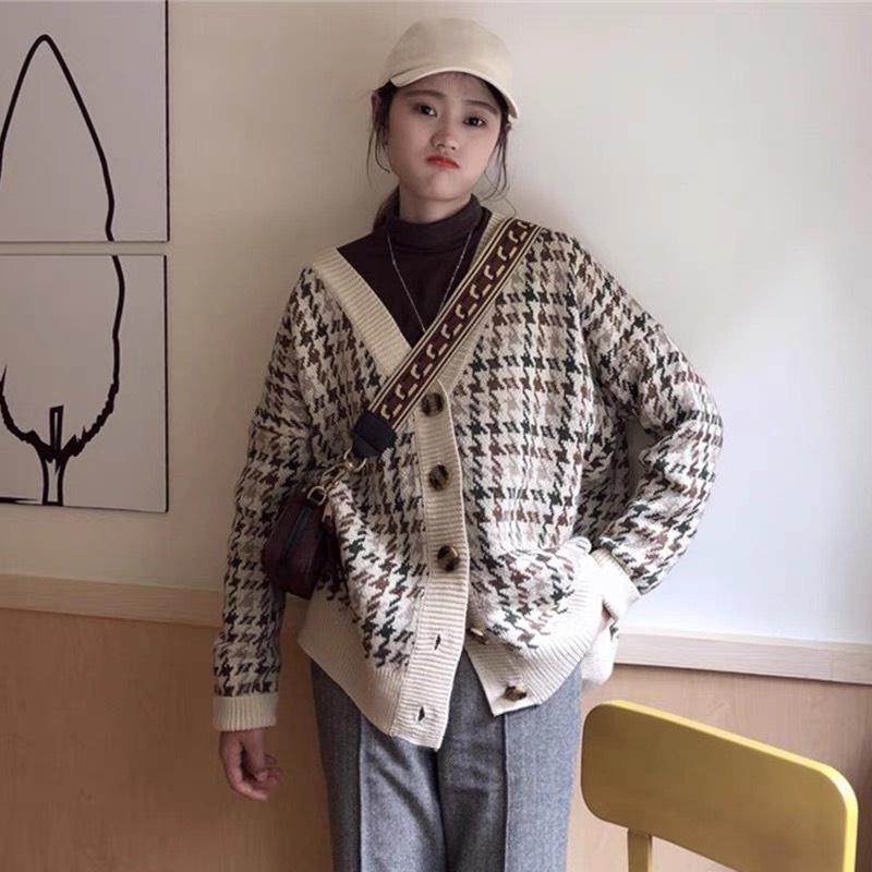 Áo cardigan len Áo cadigan khoác len nữ dệt kim form rộng cổ V phong cách Hàn Quốc ulzzang G-4.1