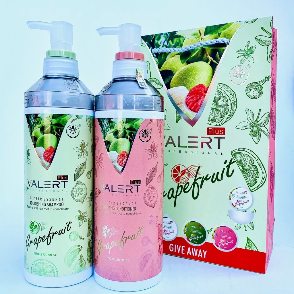 Cặp dầu gội xả bưởi VALERT GRAPEFRUIT PLUS 850ML Thành phần tự nhiên với tinh dầu bưởi giúp giảm rụng tóc mọc tóc GX03