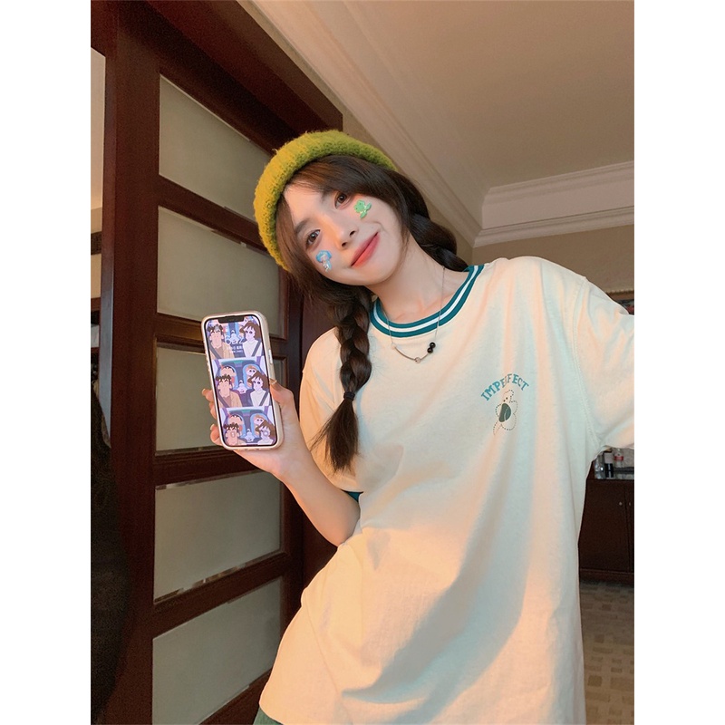 Áo thun ZHELIHANGFEI tay ngắn dáng rộng in họa tiết thời trang mùa hè cho nữ