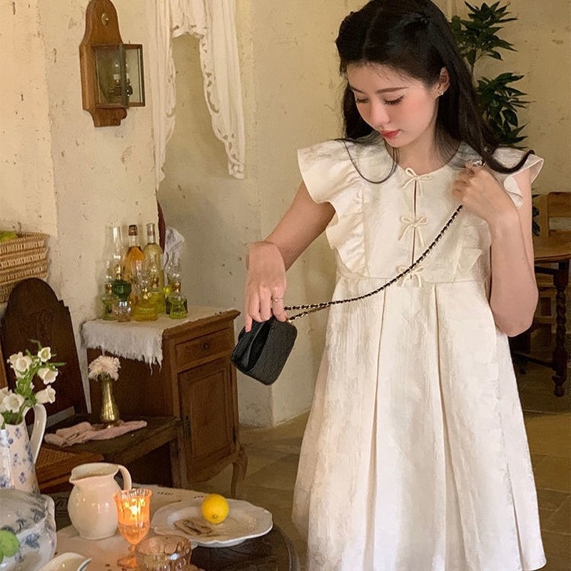 Đầm Búp Bê Tay Cánh Tiên Eo Cao Thời Trang Mùa Hè Mới Cho Nữ