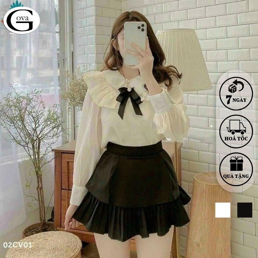 Chân Váy XẾP LY 2 TẦNG Ngắn Dáng Xòe Lưng Cạp Cao Có Lót Trong Cao Cấp GOVA