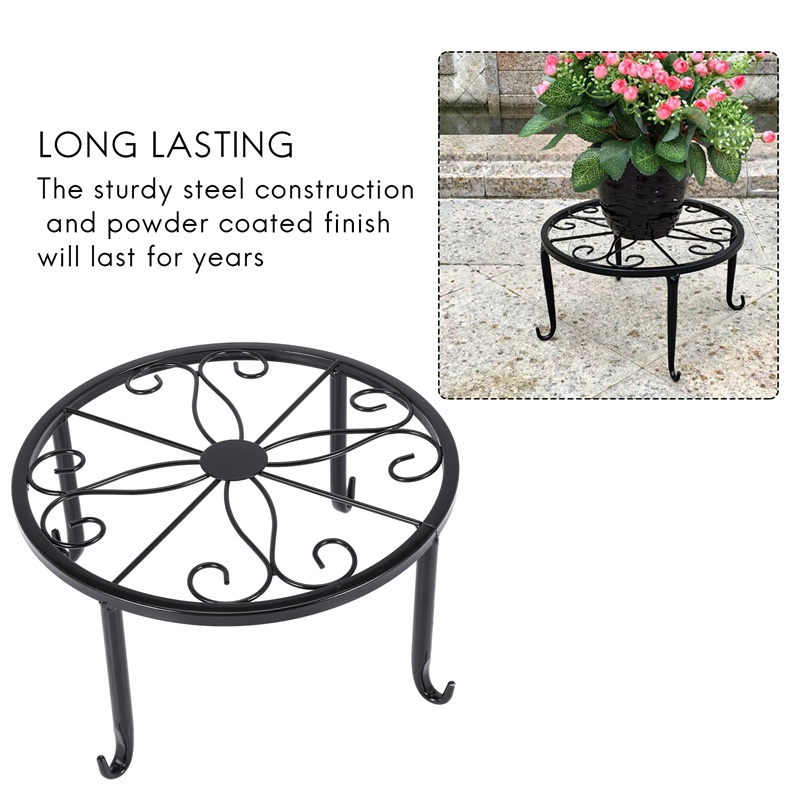 Bộ 2 Giá Đỡ Chậu Cây Bằng Sắt Màu Trơn Kích Thước 12 inch Trang Trí Sân Vườn Đen