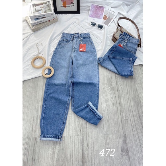 Quần baggy jeans trơn lưng cao loan màu👉