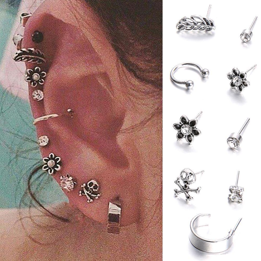 Set 9 Khuyên Tai Nữ Đa Dạng Phong Cách Bohemia|Đầu Lâu Ngôi Sao / Lông Vũ / Đầu Lâu