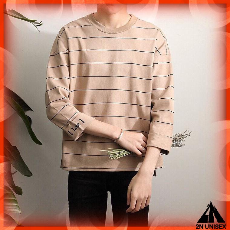 Áo thun tay dài form rộng unisex - phông dài tay nam nữ oversize sọc lost xẻ tà  - 2N Unisex