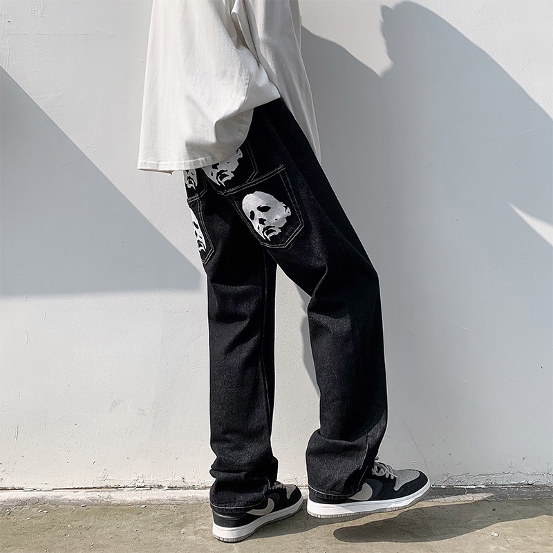 Quần Jean Dài Dáng Rộng Ống Suông Thiết Kế Phong Cách Retro Dành Cho Nam