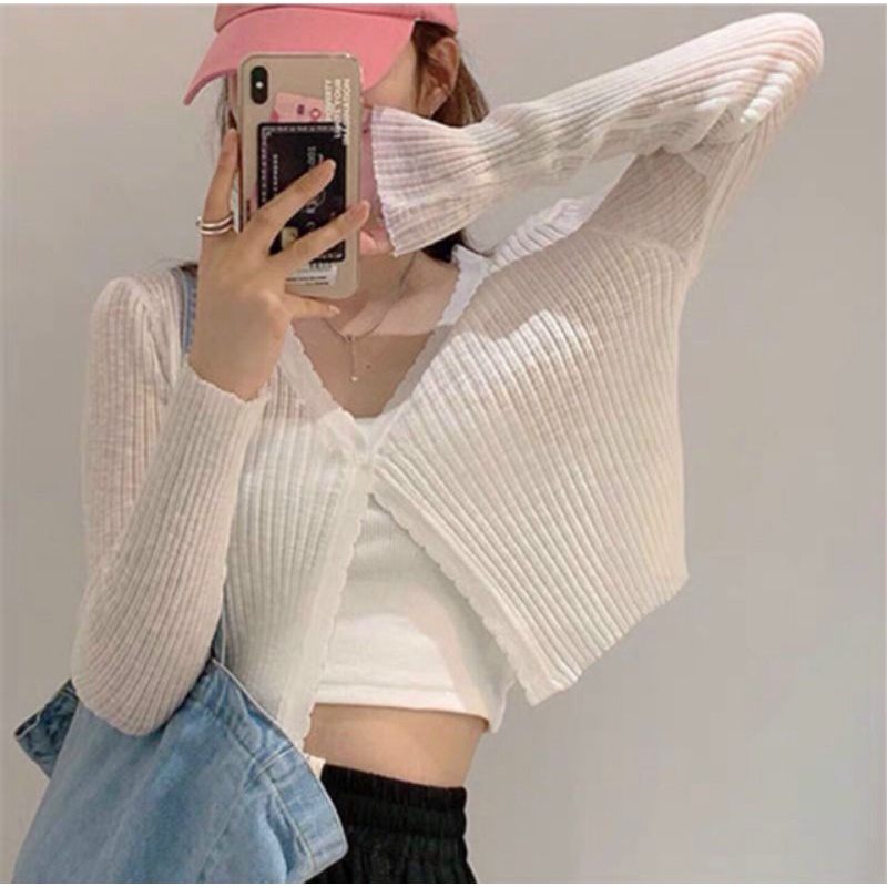 Áo cadigan len mỏng 1 khuy hàng QC