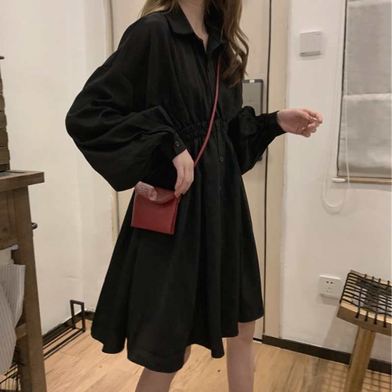 Đầm sơ mi Perty tay dài thời trang retro Hàn Quốc ấn tượng