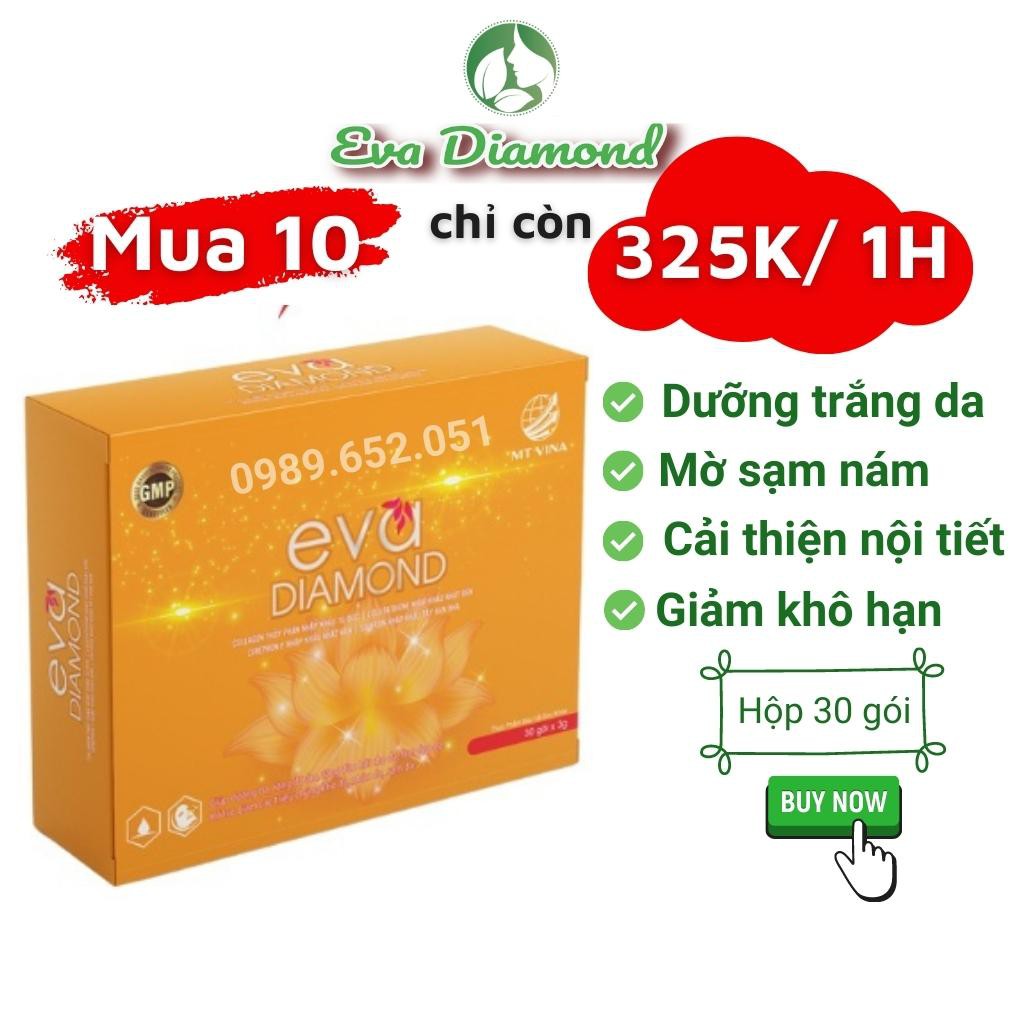 Combo sỉ 10 hộp thải độc đẹp da Eva Diamond cân bằng nội tiết tố dưỡng trắng da giảm nám mờ nhăn khô hạn