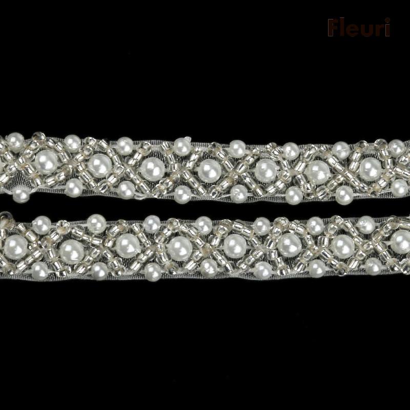 Dải Dây Ren Lưới Đính Hạt Ngọc Trai 1Yard Dùng Trang Trí Đồ Thủ Công