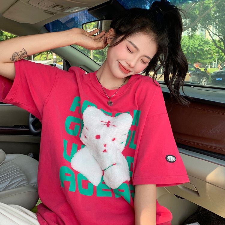 Áo Thun Tay Ngắn Dáng Rộng In Hình Thời Trang Hàn Quốc Dành Cho Nữ