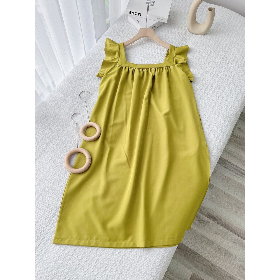 Đầm Nữ Màu Xanh Bơ - Váy Suông Nữ Tay Cánh Tiên Form Dáng Rộng Rãi Bầu Bí Bon Chen.