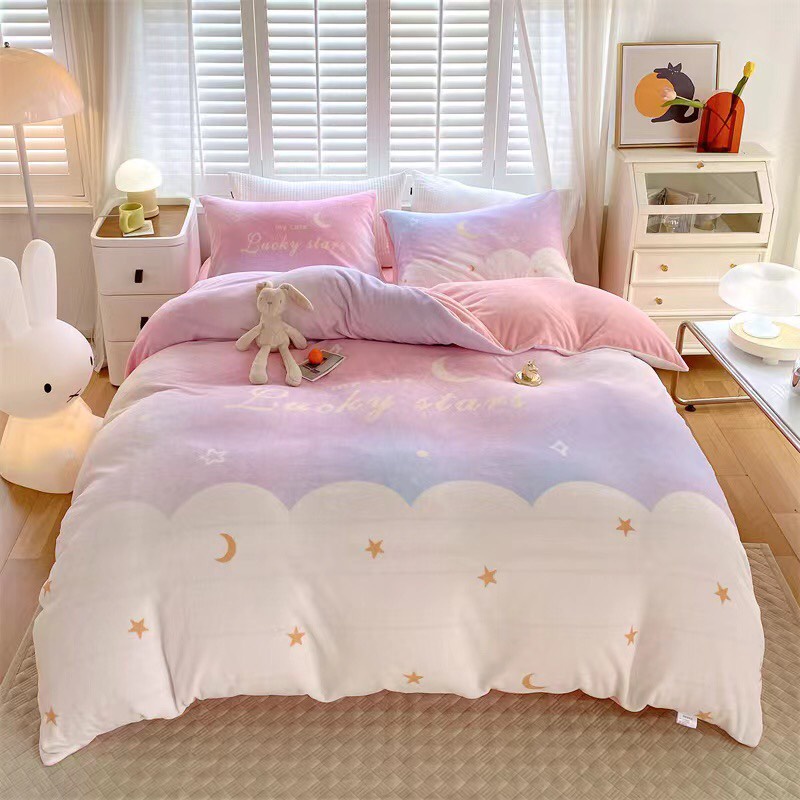 Bộ Chăn Ga Gối Nỉ Nhung 5d Mềm Mướt, Siêu Ấm Chuyên Dụng Cho Mùa Đông