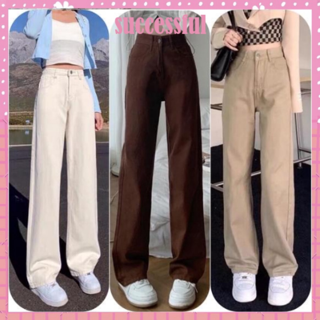 Quần bò ống rộng nữ cạp cao quần jeans ống rộng lưng cao, vải bò
