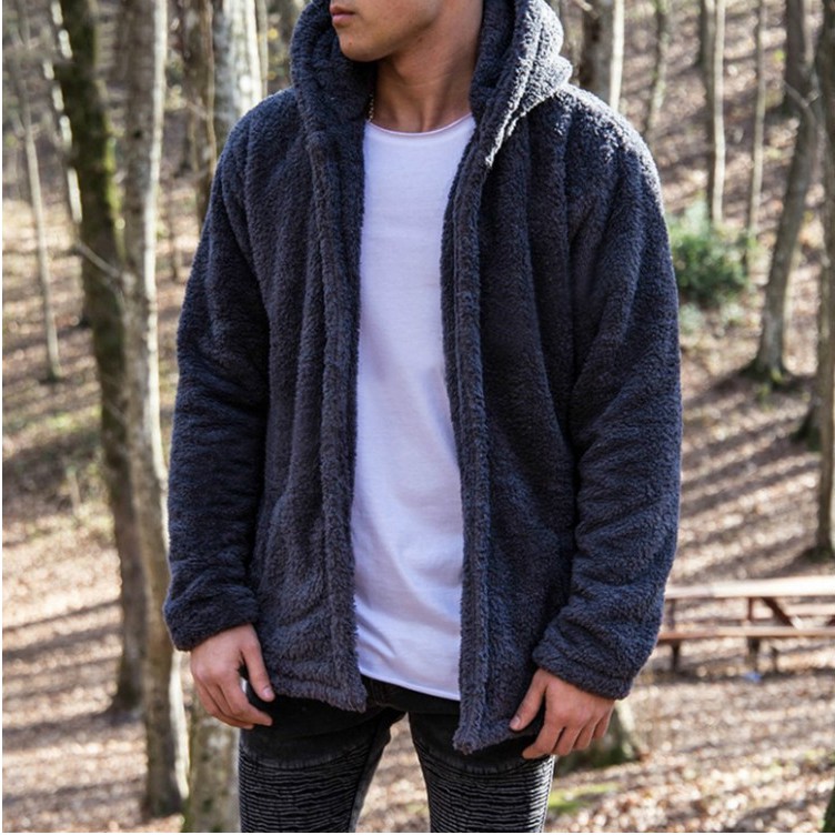 Áo khoác hoodie lông cừu tay dài dáng rộng phối túi sành điệu cho nam | BigBuy360 - bigbuy360.vn