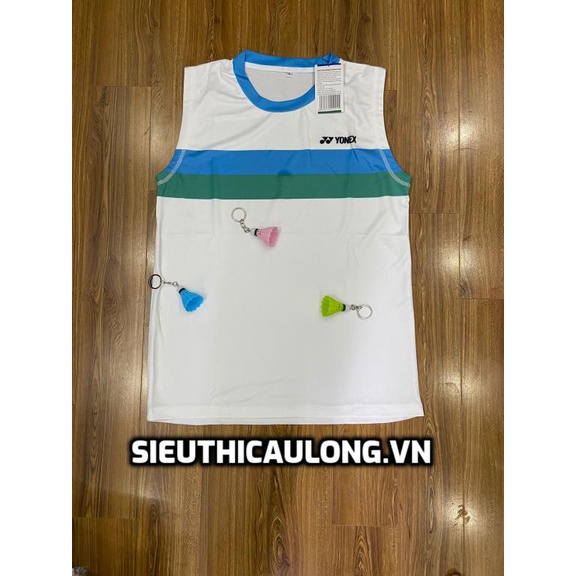 Áo cầu lông Yonex xanh trắng bản đẹp ba lỗ