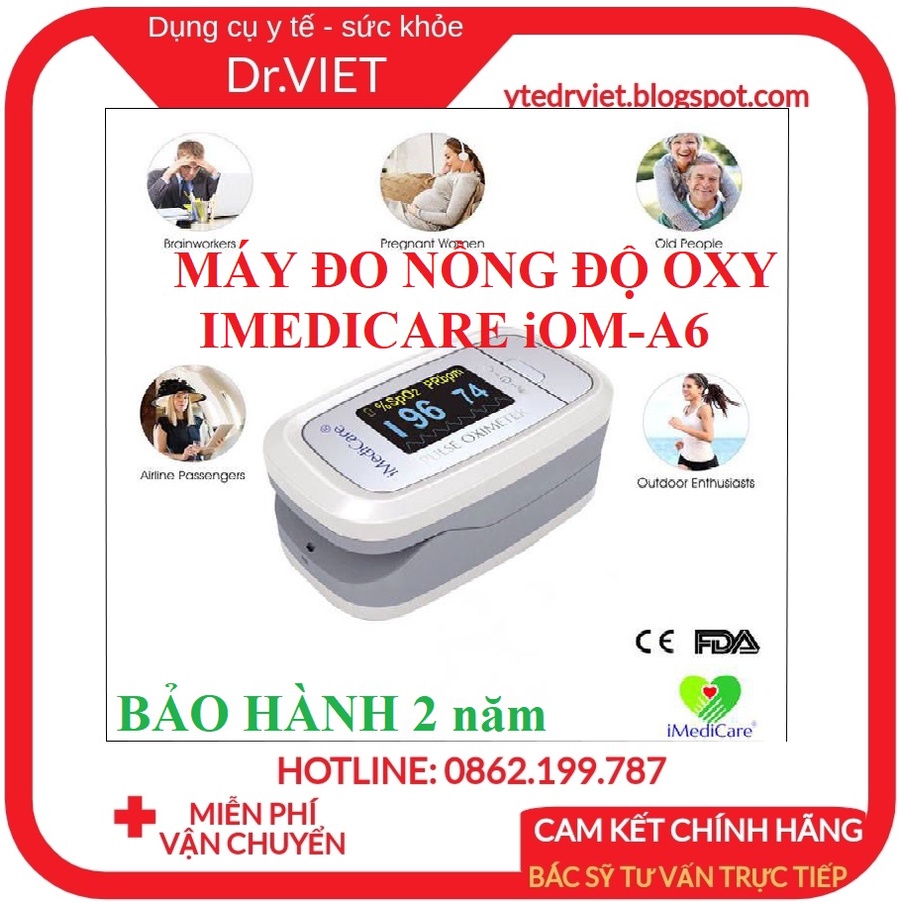 Máy đo nồng độ oxy SpO2 và nhịp tim Imedicare iOM-A6- Chính hãng Singapore bảo hành 2 năm, độ chính xác cao, nhỏ gọn