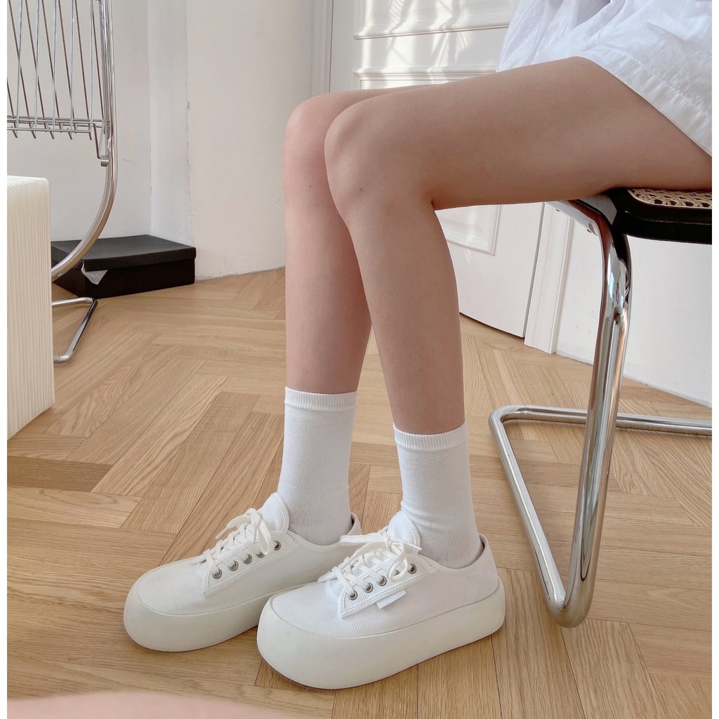 [ĐẾ CAO] Giày thể thao nữ đế bằng bánh mì basic độn đế vải canvas bata mới hot phong cách retro ulzzang đẹp cá tính đẹp