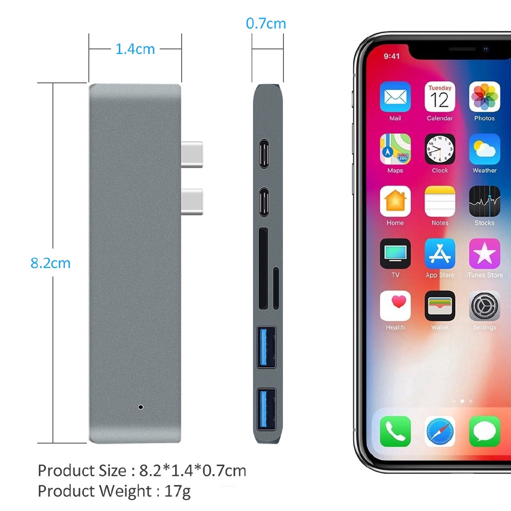 7 trong 1 USB C Hub USB 3.1 Loại C Dock Adapter 4K Đầu đọc thẻ HDMI Untuk MacBook Pro