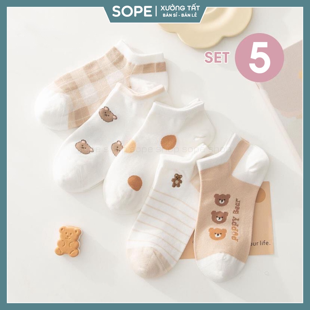 Tất vớ nữ cổ ngắn chất liệu cotton co giãn bôn chiều, thoáng khí chống hôi chân - Sope Shop