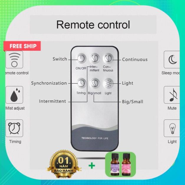 [Free Ship] Máy khuếch Tán Tinh Dầu Phun bằng Sóng Siêu Âm 550ml - Có REMOTE - [TẶNG KÈM 1 LỌ TINH DẦU]