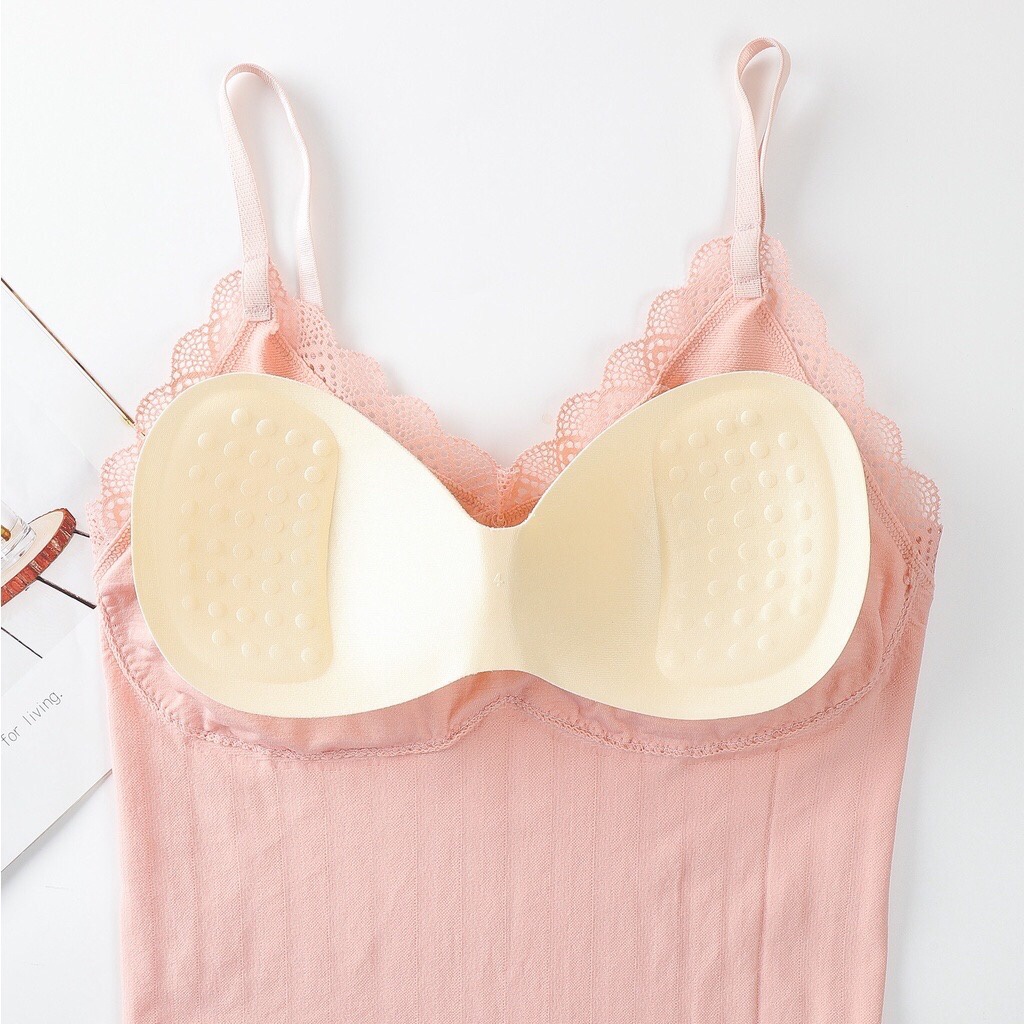 Áo Lót Nữ Cotton 2 Dây Dáng Dài Gân Tăm Viền Ren Co Giãn 4 Chiều Hieu Store24h - 3328