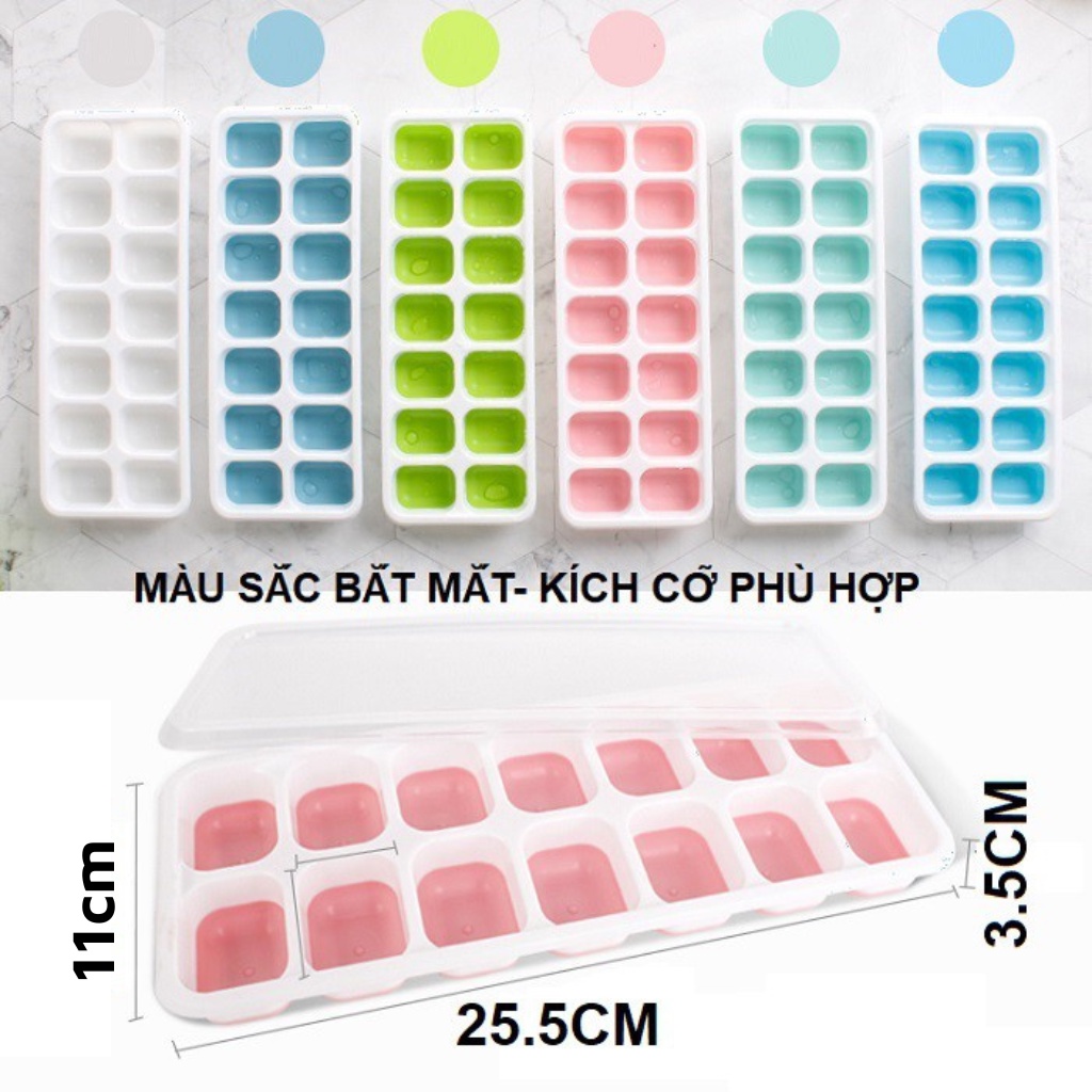 Khay làm đá, Set 3 khay làm đá đáy silicon thành bằng nhựa PP (CÓ NẮP ĐẠY) an toàn sức khỏe