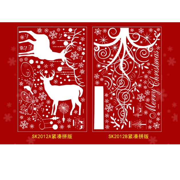 Decal trang trí No-el Cây họa tiết và Nai kiểu Bắc Âu trắng ( 2 tấm )