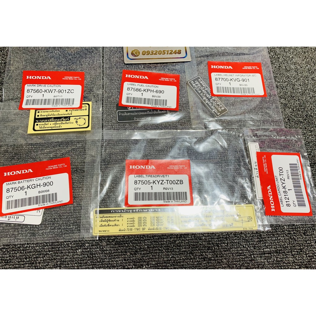 Tem thông số Wave i 125 (6 tem ) hàng Thailan