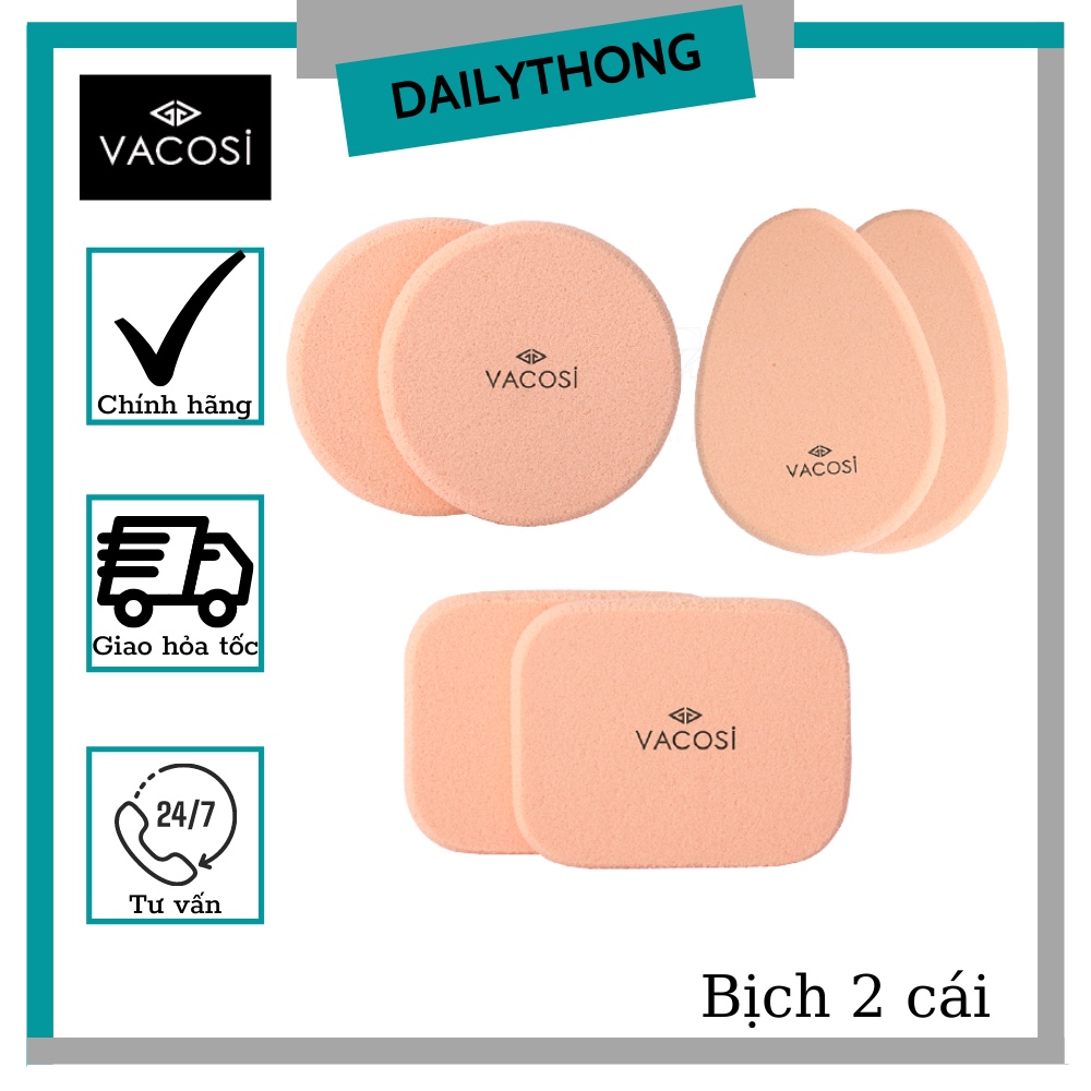 Combo 2 bông phấn ướt Vacosi size‎ nhỏ vuông﻿ và tròn, giọt nước