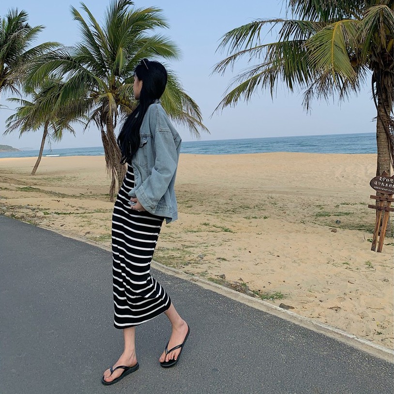 Cocory vn Đầm Maxi Hai Dây Kẻ Sọc Thời Trang Mùa Hè Dành Cho Nữ