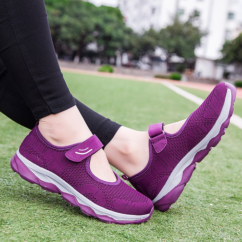 Giày thể thao quai dán đơn giản không trượt màu tím dành cho nữ mang đi bộ/ngoài trời