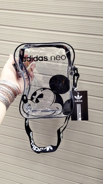 Túi adidas mickey nhựa trong dây bản size 18