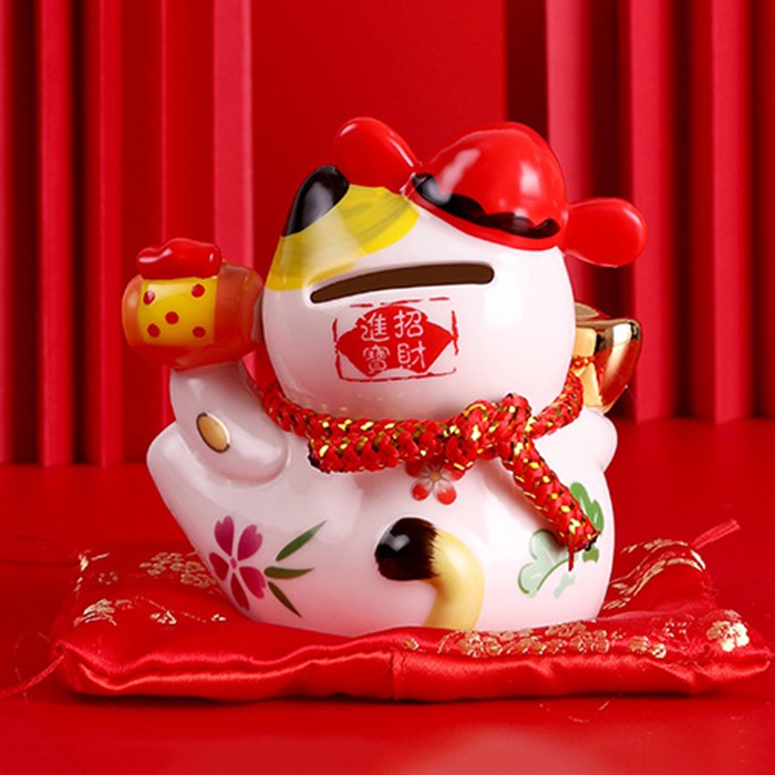 Mèo thần tài cao 11cm Kim phúc lâm môn, tượng mèo chiêu tài gốm sứ | BigBuy360 - bigbuy360.vn