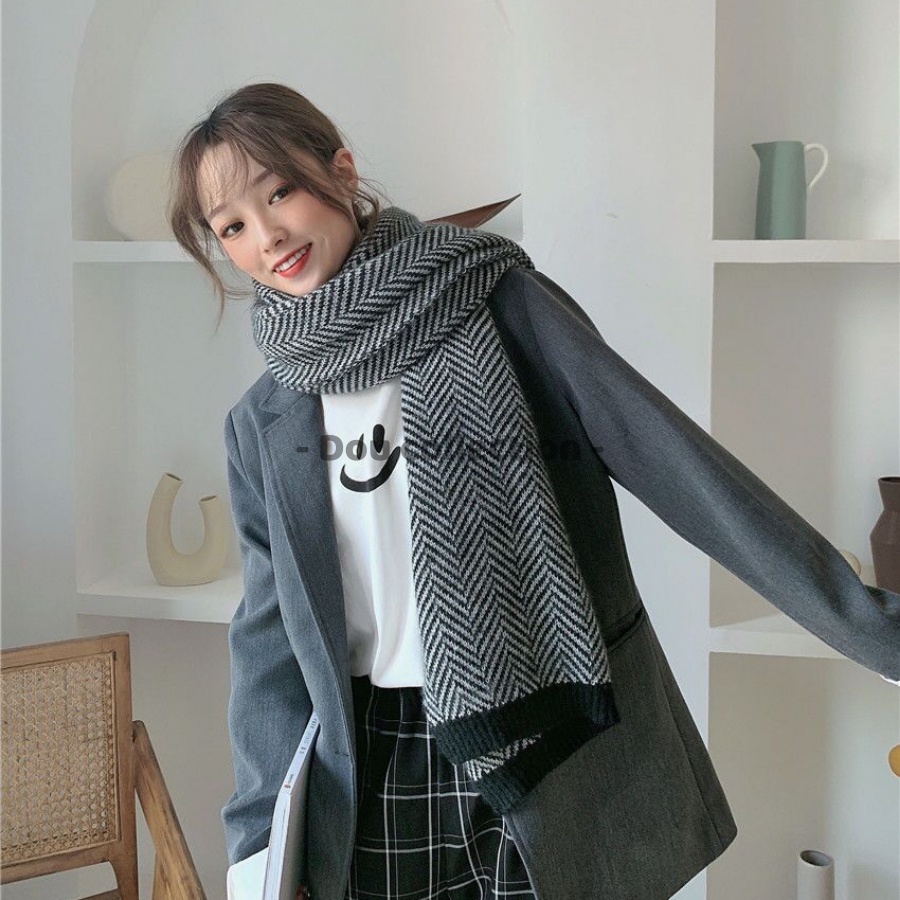 [Nowship2h] Khăn Len Choàng Cổ (Khăn Cashmere Len) Cao Cấp Trơn Sọc Xương Cá Nhật Bản - 40x200cm - PJN.ARC - Mã LN015