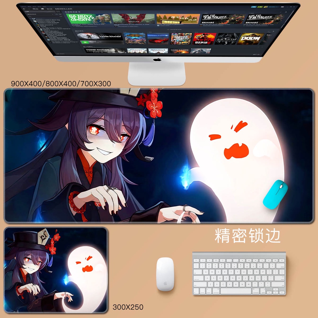 Hutao Mouse Pad Genshin Impact New Qiqi New Liyue Computer Pad Anime Butterfly Gaming Gaming Desk Pad Wristband Keyboard Pad Ghost Student Personality Custom Tangzhu Large Writing Pad Wangshengtang Laptop