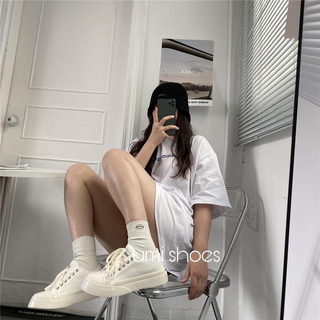 [LOẠI 1-SẴN] Giày thể thao nữ vải canvas đế bằng bánh mì cao 4cm hot mới ulzzang Basic màu đen/trắng/kem đẹp bata basic | BigBuy360 - bigbuy360.vn