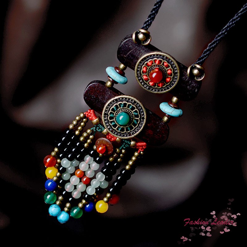 Vòng cổ dáng dài mặt đá phong cách Bohemian