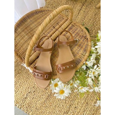 SHU STORE - GIÀY SANDAL NỮ THỜI TRANG QUAI DA ĐÍNH HỘT ĐẾ BỆT