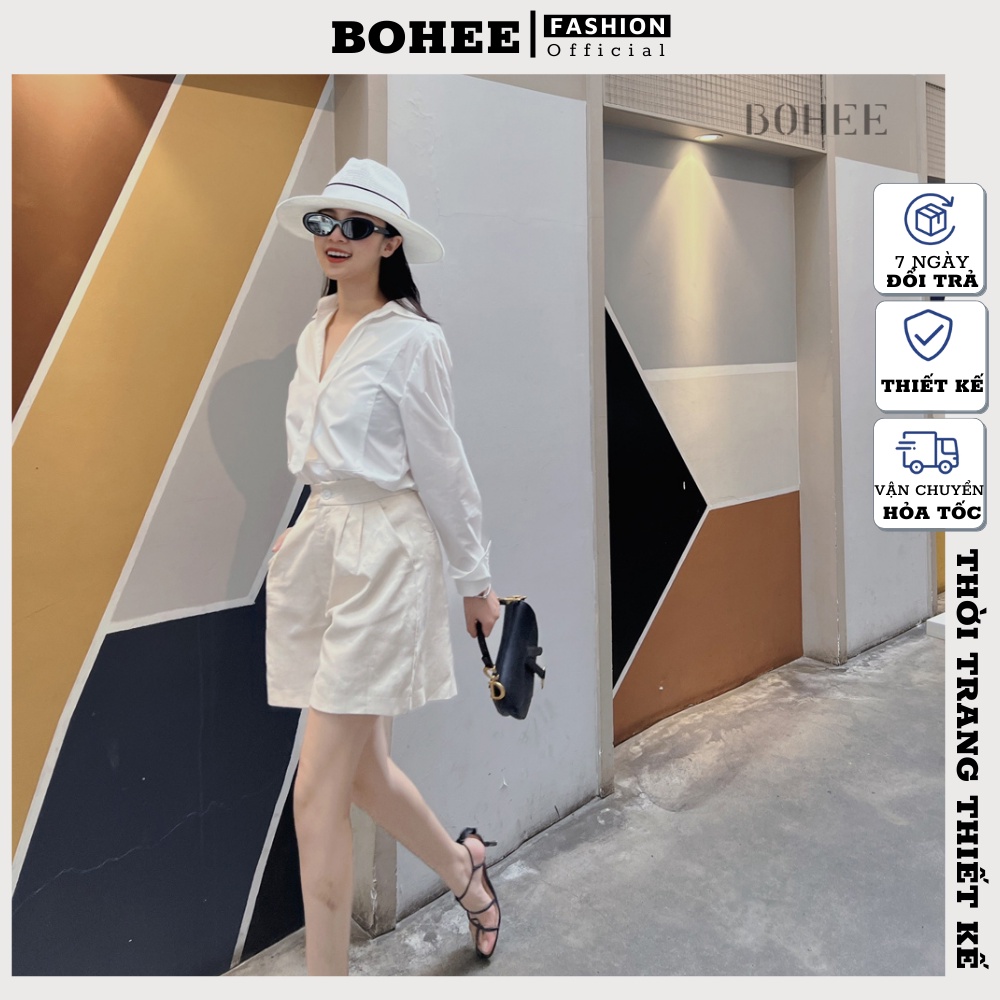 Quần short nữ BOHEE ống rộng cạp cao chất liệu linen phong cách cá tính Q69